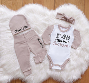 Baby Girl Coming Home Outfit. Last Name Newborn Girl 4 Piece Set.