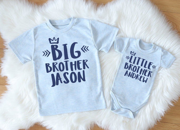 Personalized Big Brother & Little Brother Matching Light Blue Set
