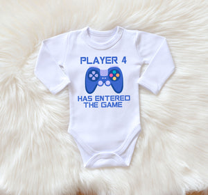 Personalized Gamer Baby Set: "Player Has Entered the Game" Bodysuit and Custom Name Hat