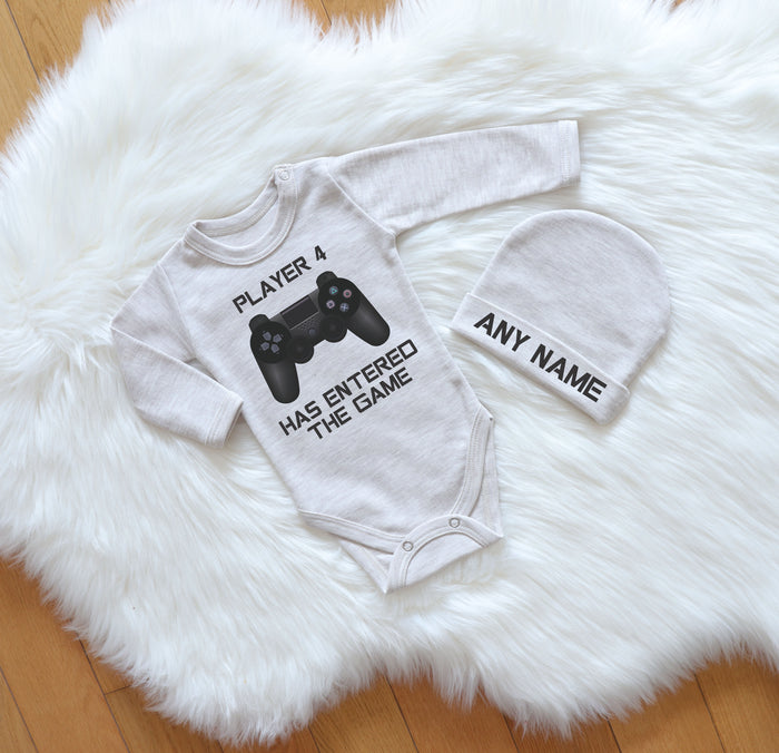 Customized 'Player Has Entered the Game' Baby Set in Heather Beige