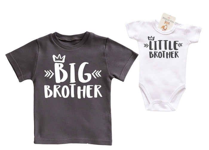Big Brother Little Brother White & Dark Gray Sibling Set.