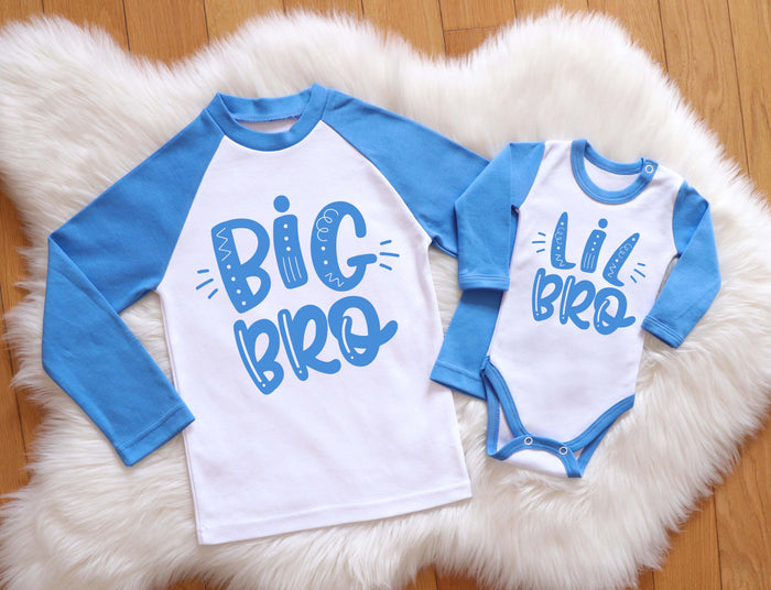 Big Brother Little Brother Aqua Blue Matching Newborn Take Home Outfits.