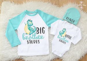Big Brother Little Brother Matching Dinosaur Shirts. Big Brothersaurus Shirt. Little Brothesaurus Custom Outfit. Brother Announcement..