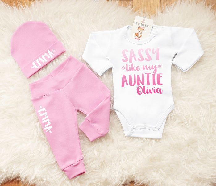 Sassy Like My Auntie Baby Girl Clothes - Personalized Pink Outfit for Aunt Niece