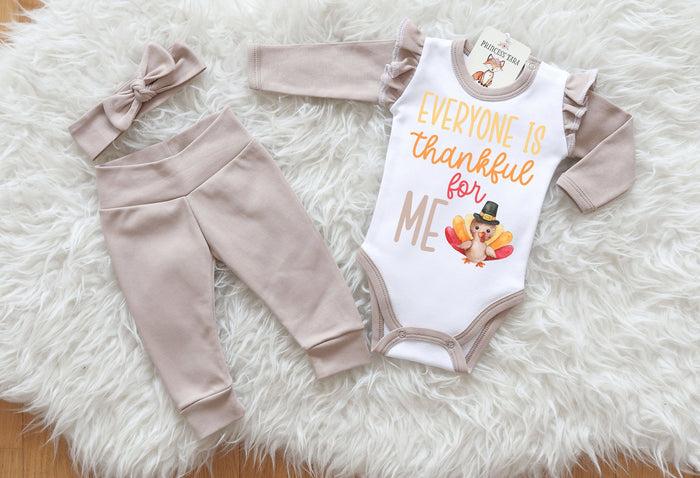 Thanksgiving Baby Girl Outfit - 'Everyone is Thankful for Me' Set