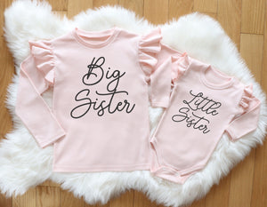 Big Sister and Little Sister Matching Set | Light Pink Ruffle Sleeve Outfits