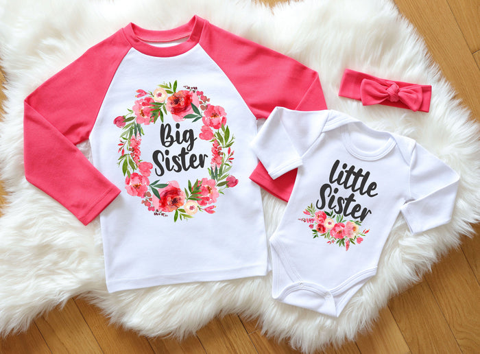 Red Floral Matching Big and Little Sister Outfits - Perfect for Siblings and Big Sister Reveal