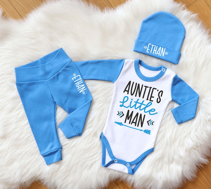 Personalized Auntie's Little Man Baby Boy Outfit - Custom Nephew Baby Set - Perfect Aunt Gift