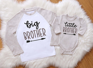 Big & Little Brother Matching Set: Heather Beige Raglan Shirt & Bodysuit