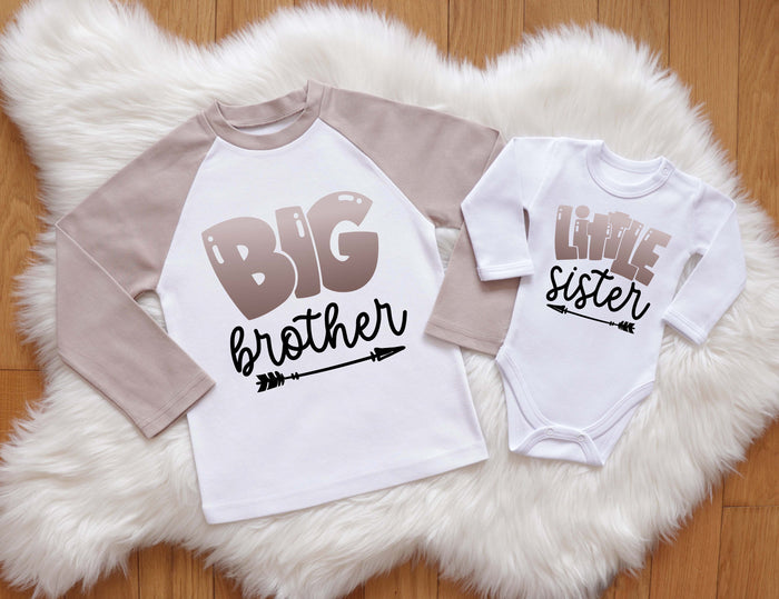 Tan Light Brown Big Brother Shirt | Little Sister Baby Clothes