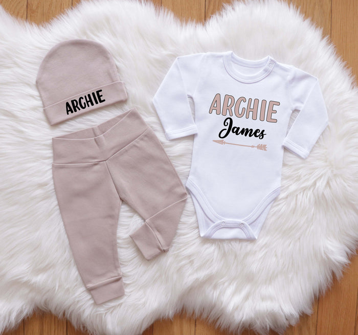 Personalized Baby Boy Going Home Outfit – Custom First & Middle Name Newborn Set