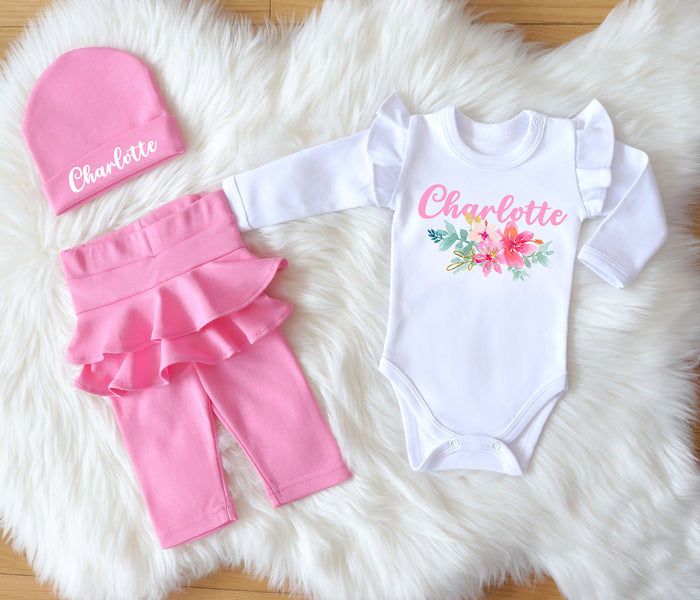 Pink Personalized Baby Girl Coming Home Outfit