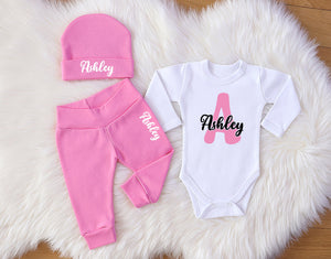 Pink Baby Girl Coming Home Outfit. Monogrammed Baby Girl Clothes.