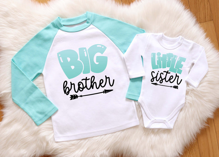 Children Clothing | Big Brother Mint Raglan & Little Sister Bodysuit