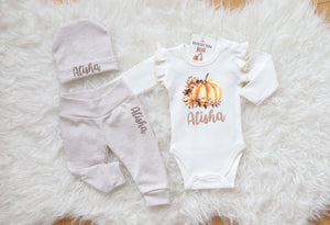 Adorable Baby's First Thanksgiving Outfit with Turkey Print & Hat